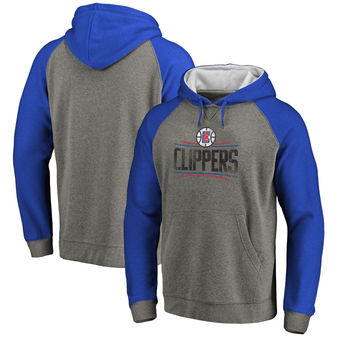 LA Clippers Fanatics Branded Distressed Logo Tri-Blend Big & Tall Pullover Hoodie - Ash Royal